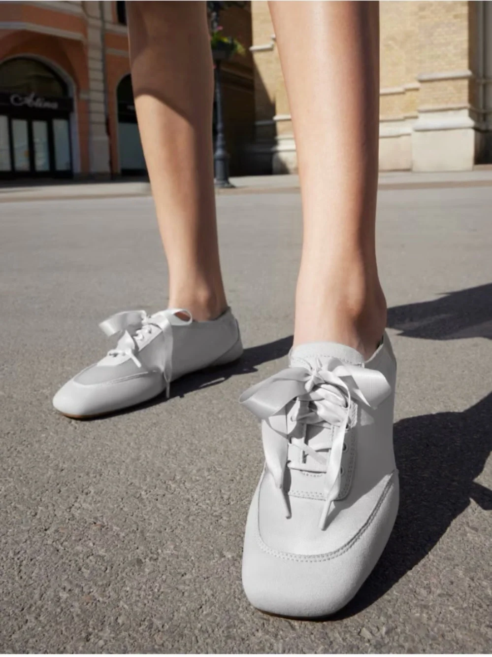 VIVAIA Square-Toe Lace-Up Satin Sneakerina (Cristina)